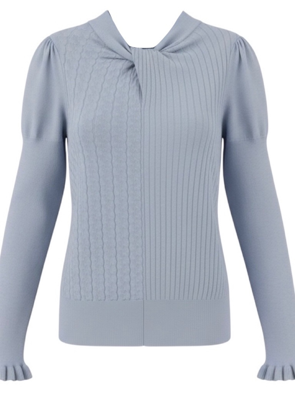 ERDEM LIGHT BLUE BEA TWISTED NECK WOOL AND CASHMERE JUMPER